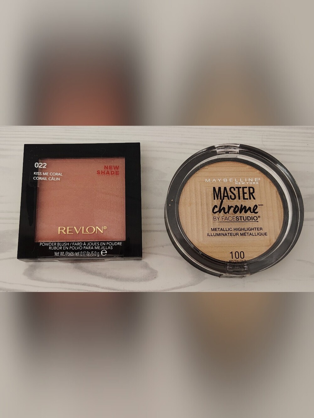 Revlon Kiss Me Coral Powder Blush & Maybelline Master Chrome New